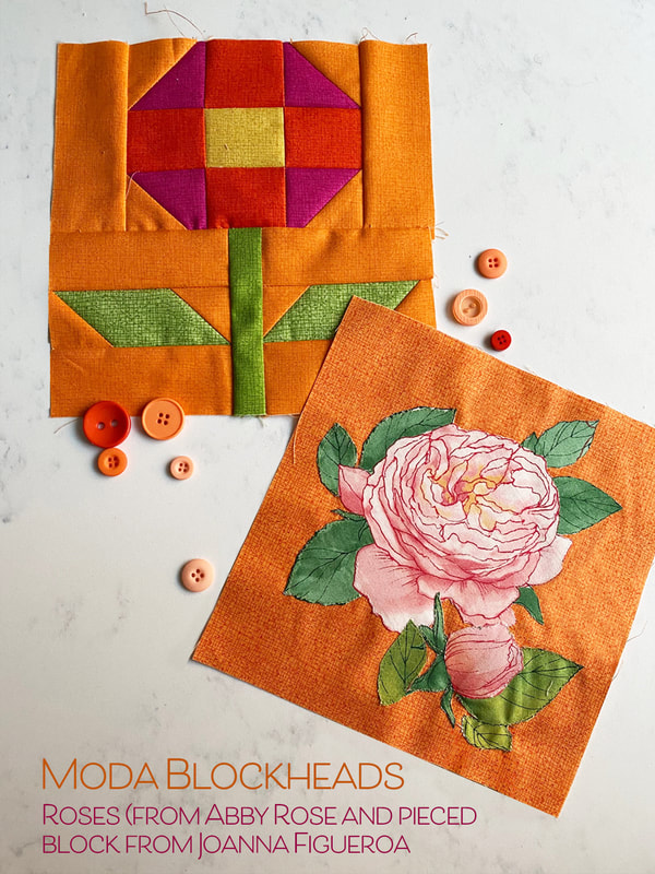 Thatched and Abby Rose from Robin Pickens for Roses blocks (and Posie Bloom from Joanna Figueroa) for Moda Blockheads