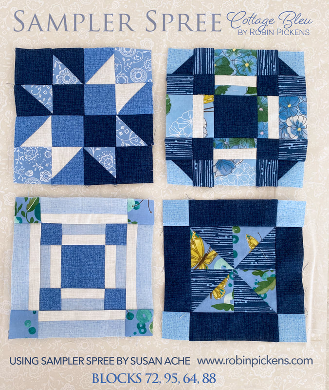 Sampler Spree in Cottage Bleu from Robin Pickens quilt blocks 5, 6