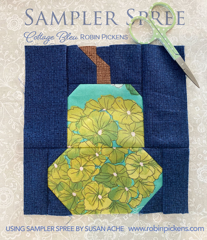 Sampler Spree pear in Cottage Bleu fabric