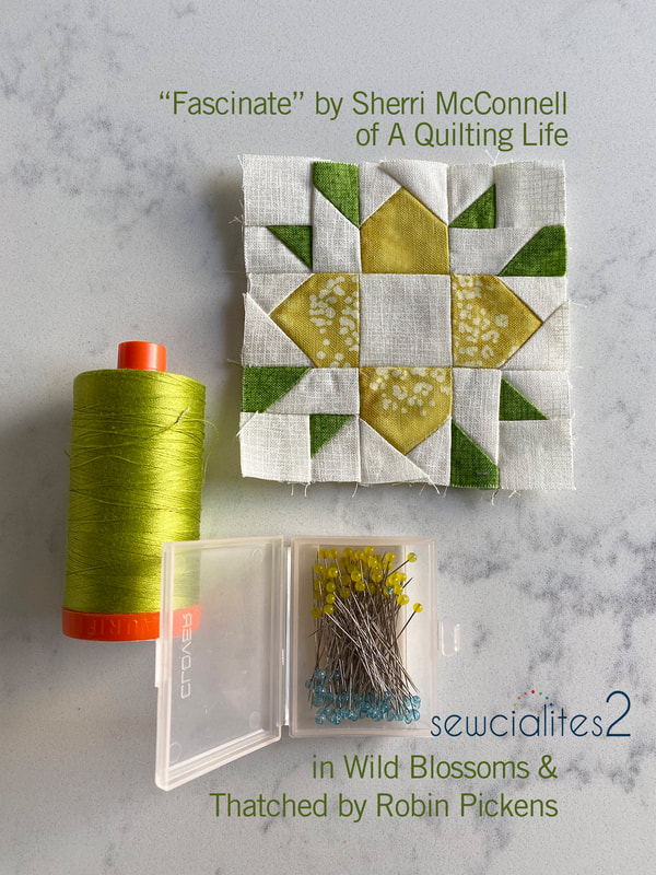 Sewcialites quilt block 19 in thatched and wild blossoms