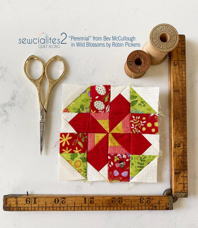 Sewcialites Perennial quilt block made in Robin Pickens fabrics