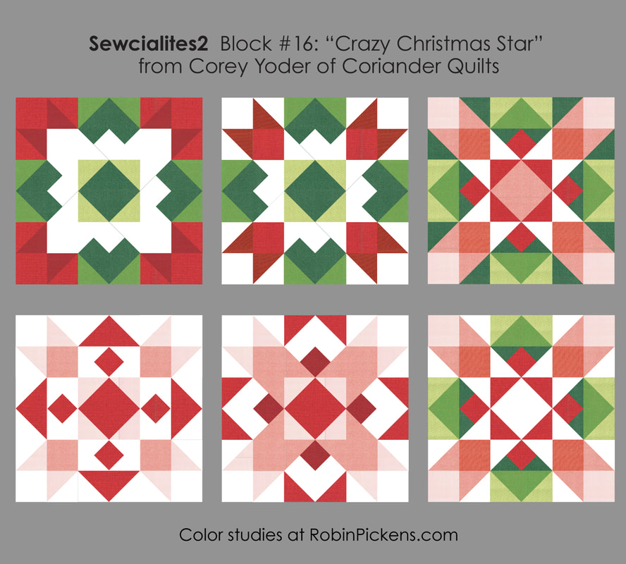 Sewcialites free quilt block color studies from Robin Pickens