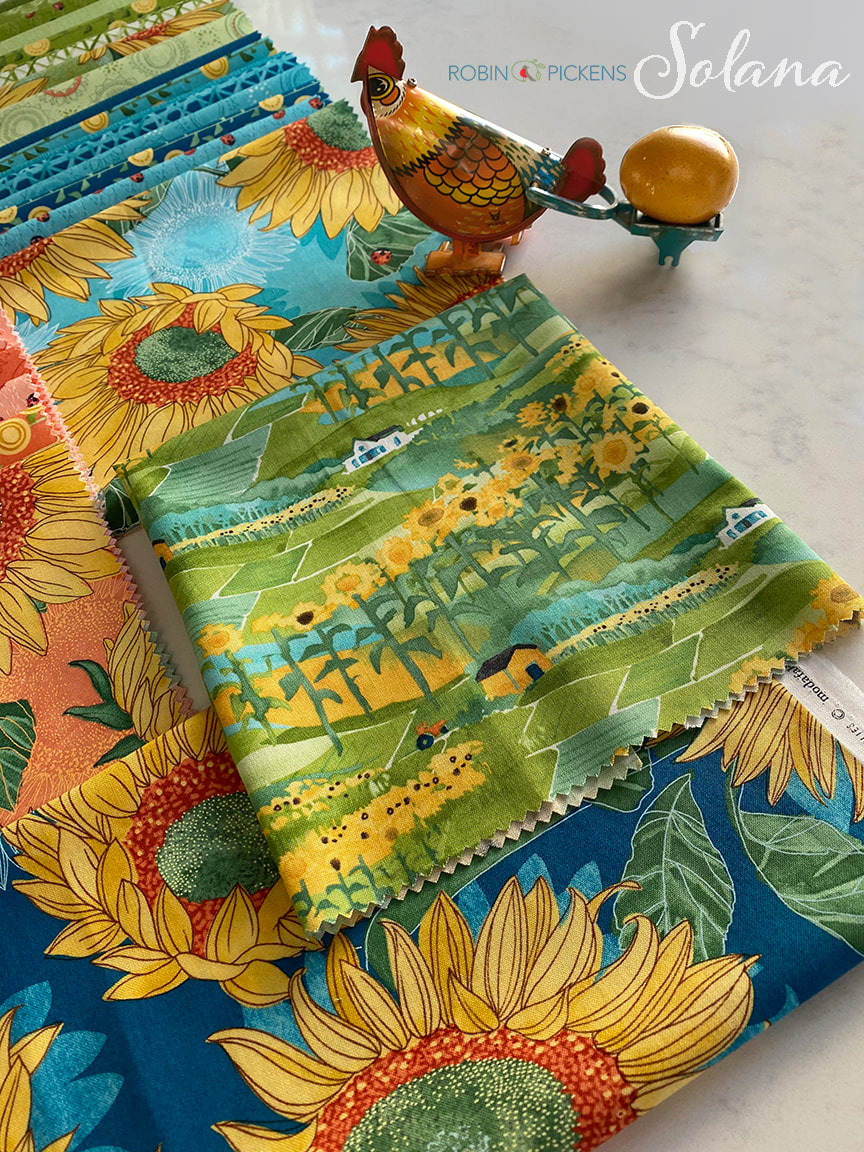 Solana Sunflower fabrics by Robin Pickens- Rural scene