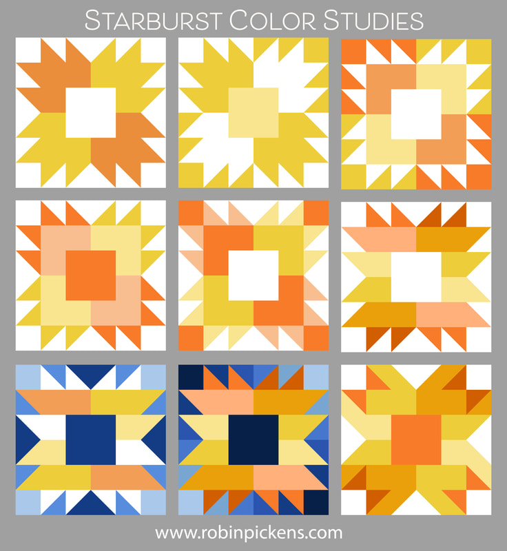 Starburst quilt block by Joanna Figueroa with color studies from Robin Pickens