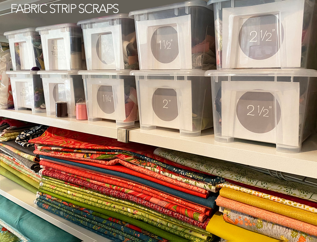 Ikea storage for fabric scraps in sewing room
