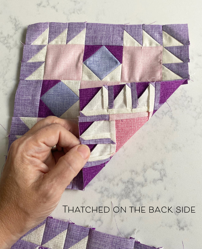 Corner Delight quilt block in Robin Pickens Thatched with back sides