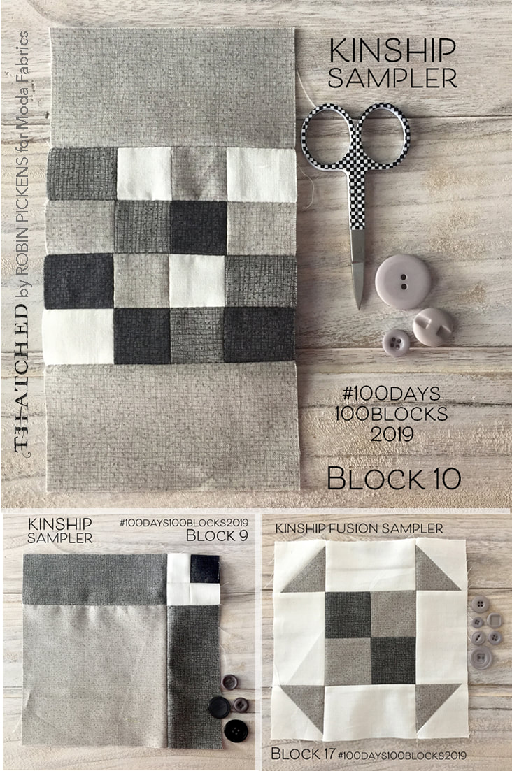 100Days100Blocks Thatched fabrics by Robin Pickens in Kinship Fusion Sampler blocks
