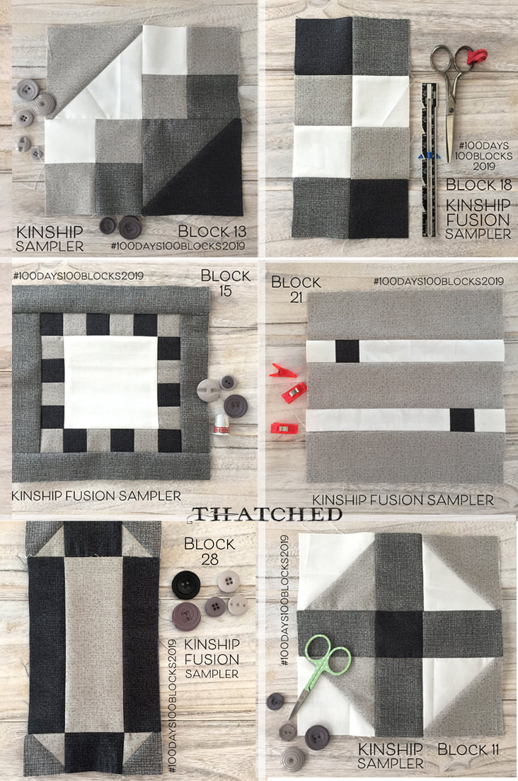 Thatched grays by Robin Pickens in Kinship Fusion Sampler blocks