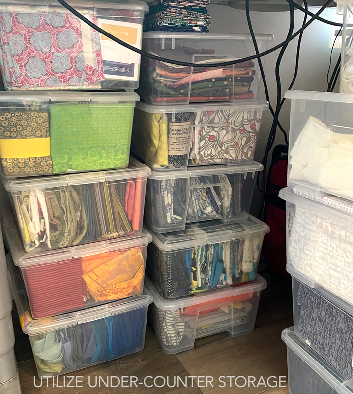 fabric stash storage from ikea for under desk storage in sewing room