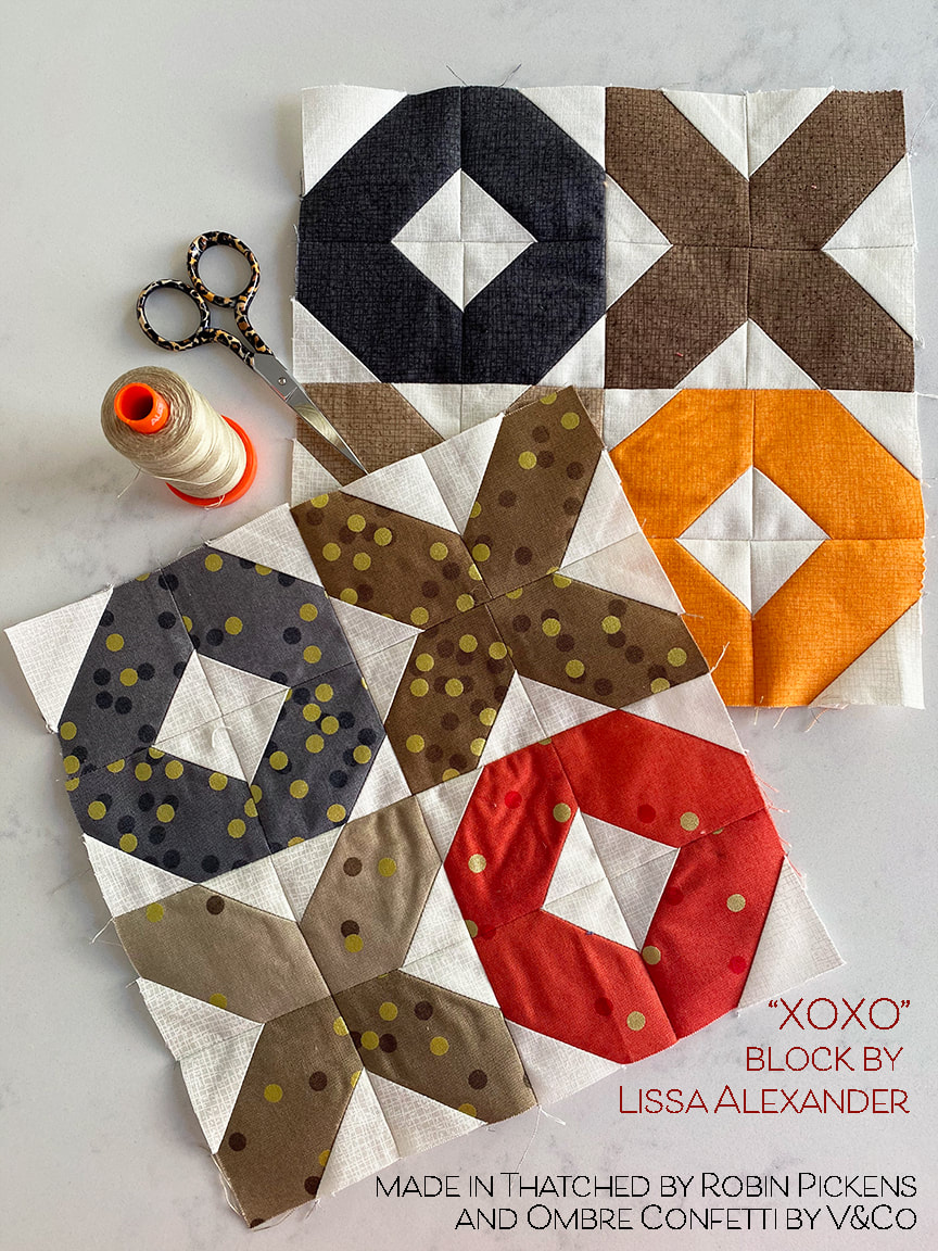 Moda Blockheads XOXO block by Lissa Alexander in Thatched and Ombre Confetti